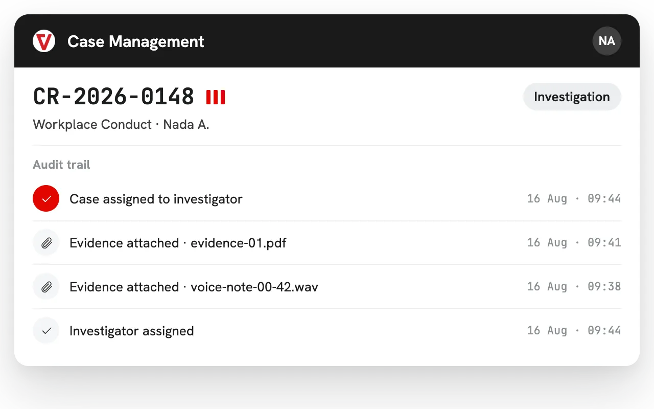 Case Management Software for Investigations & Compliance – iVoiceUp platform screenshot