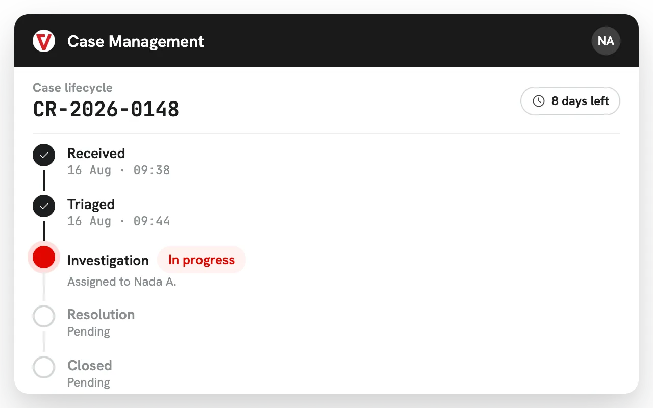 Compliant case overview – iVoiceUp screenshot