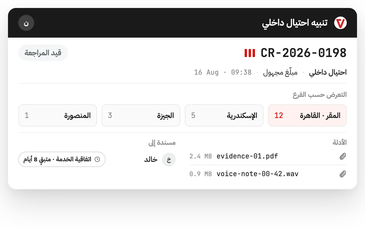 مساحة إدارة الحالات في iVoiceUp لقطاع البنوك