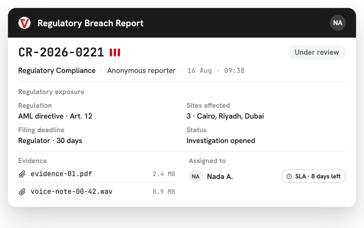 iVoiceUp case workspace for Compliance teams