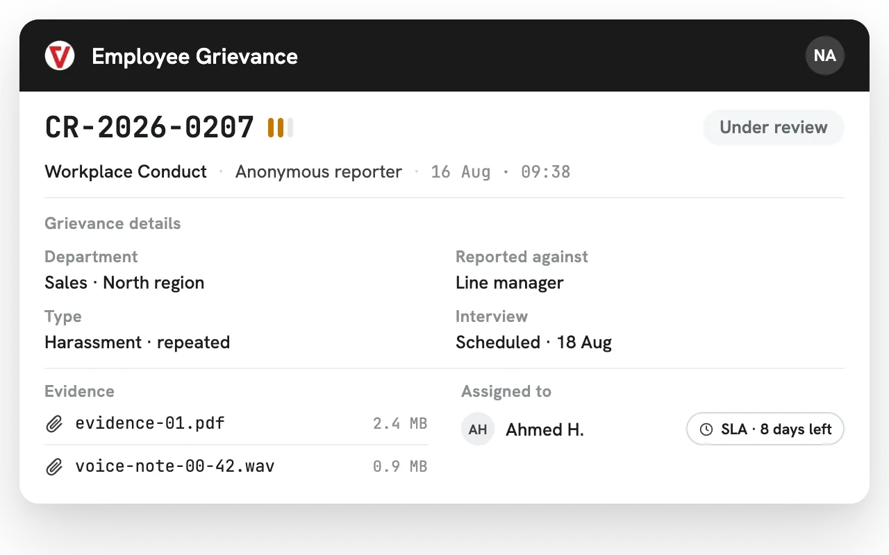 iVoiceUp case workspace for HR teams